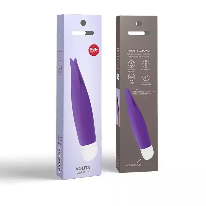 Fun Factory Volita Violet mini vibratorius – kompaktiškas, vandeniui atsparus, veikiantis su baterijomis