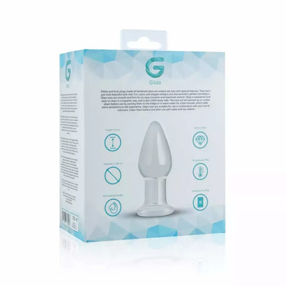 Gildo „Glas Medium Crystal Clear“ stiklinis analinis kištukas – 3,9 cm, lygus paviršius