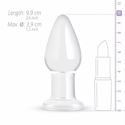 Gildo „Glas Medium Crystal Clear“ stiklinis analinis kištukas – 3,9 cm, lygus paviršius