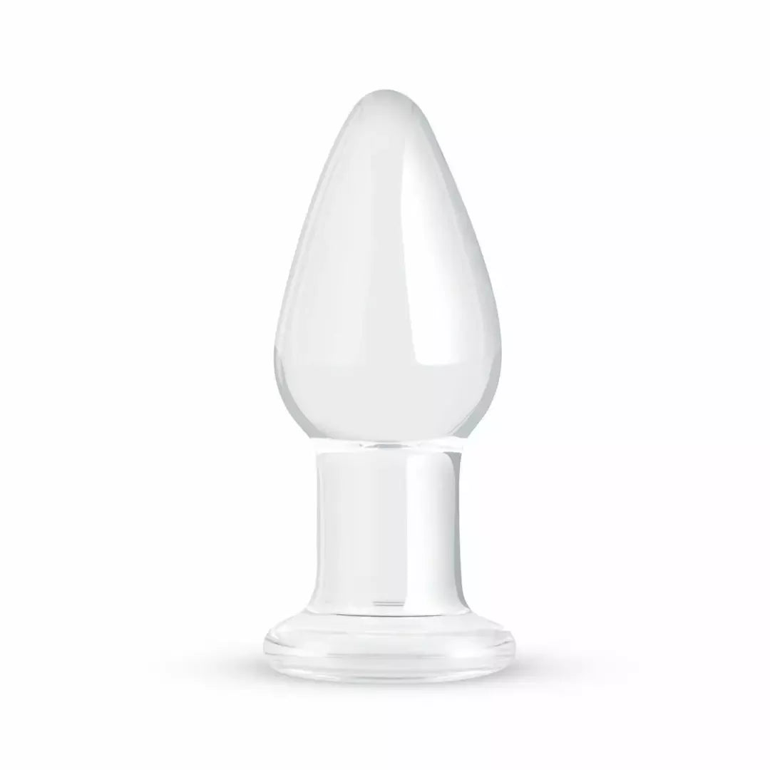 Gildo „Glas Medium Crystal Clear“ stiklinis analinis kištukas – 3,9 cm, lygus paviršius