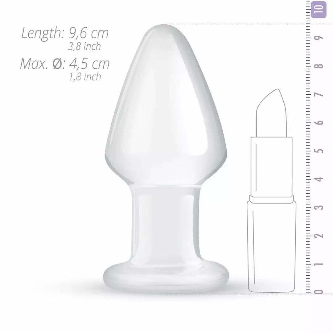 Gildo Glas Model No. 25 vidutinis stiklinis analinis žaislas, 4,6 cm, skaidrus
