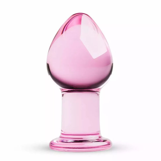 Gildo „Glas Pink“ vidutinio dydžio analinis stiklinis kamštis – lygus borosilikatinis stiklas, 4,3 cm