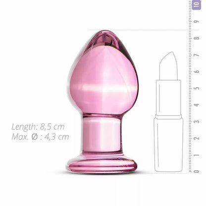 Gildo „Glas Pink“ vidutinio dydžio analinis stiklinis kamštis – lygus borosilikatinis stiklas, 4,3 cm