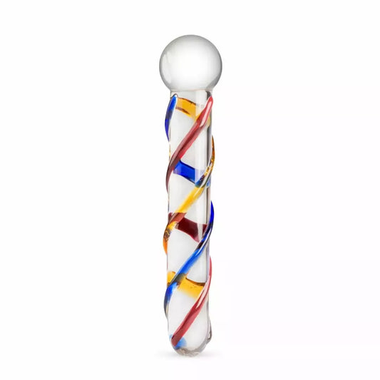 Gildo Glass Intimate Device No. 10 – skaidrus su spalvotais dryžiais, vidutinio dydžio
