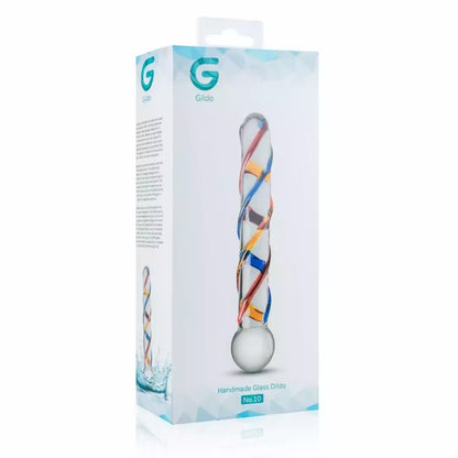 Gildo Glass Intimate Device No. 10 – skaidrus su spalvotais dryžiais, vidutinio dydžio
