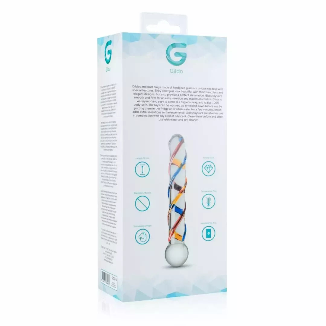 Gildo Glass Intimate Device No. 10 – skaidrus su spalvotais dryžiais, vidutinio dydžio