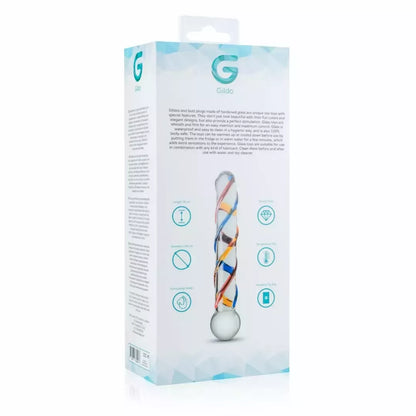 Gildo Glass Intimate Device No. 10 – skaidrus su spalvotais dryžiais, vidutinio dydžio
