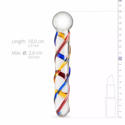Gildo Glass Intimate Device No. 10 – skaidrus su spalvotais dryžiais, vidutinio dydžio
