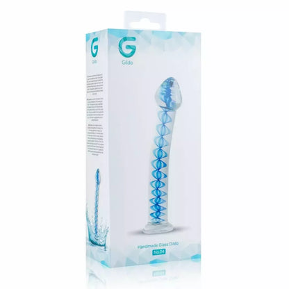 Gildo Glass Intimate Model No. 4 – Skaidrus su mėlyna spirale, plokščiu pagrindu