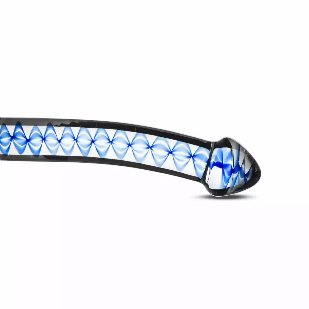 Gildo Glass Intimate Model No. 4 – Skaidrus su mėlyna spirale, plokščiu pagrindu