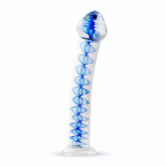 Gildo Glass Intimate Model No. 4 – Skaidrus su mėlyna spirale, plokščiu pagrindu