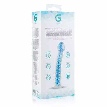 Gildo Glass Intimate Model No. 4 – Skaidrus su mėlyna spirale, plokščiu pagrindu