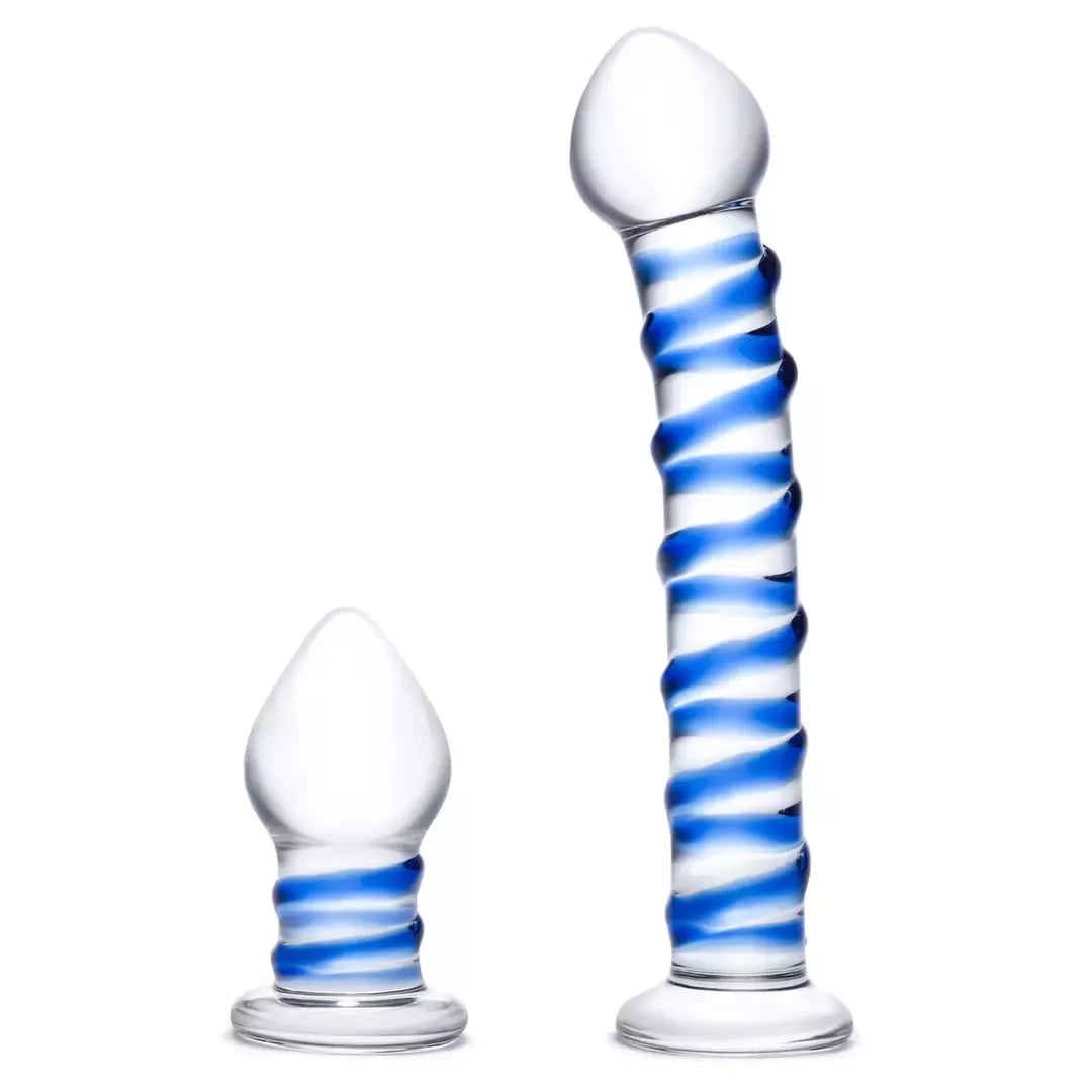 Glas Dual Glass Intimate Set – lenktas modelis ir kaištis, skaidrus, 2 vnt.
