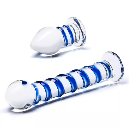 Glas Dual Glass Intimate Set – lenktas modelis ir kaištis, skaidrus, 2 vnt.