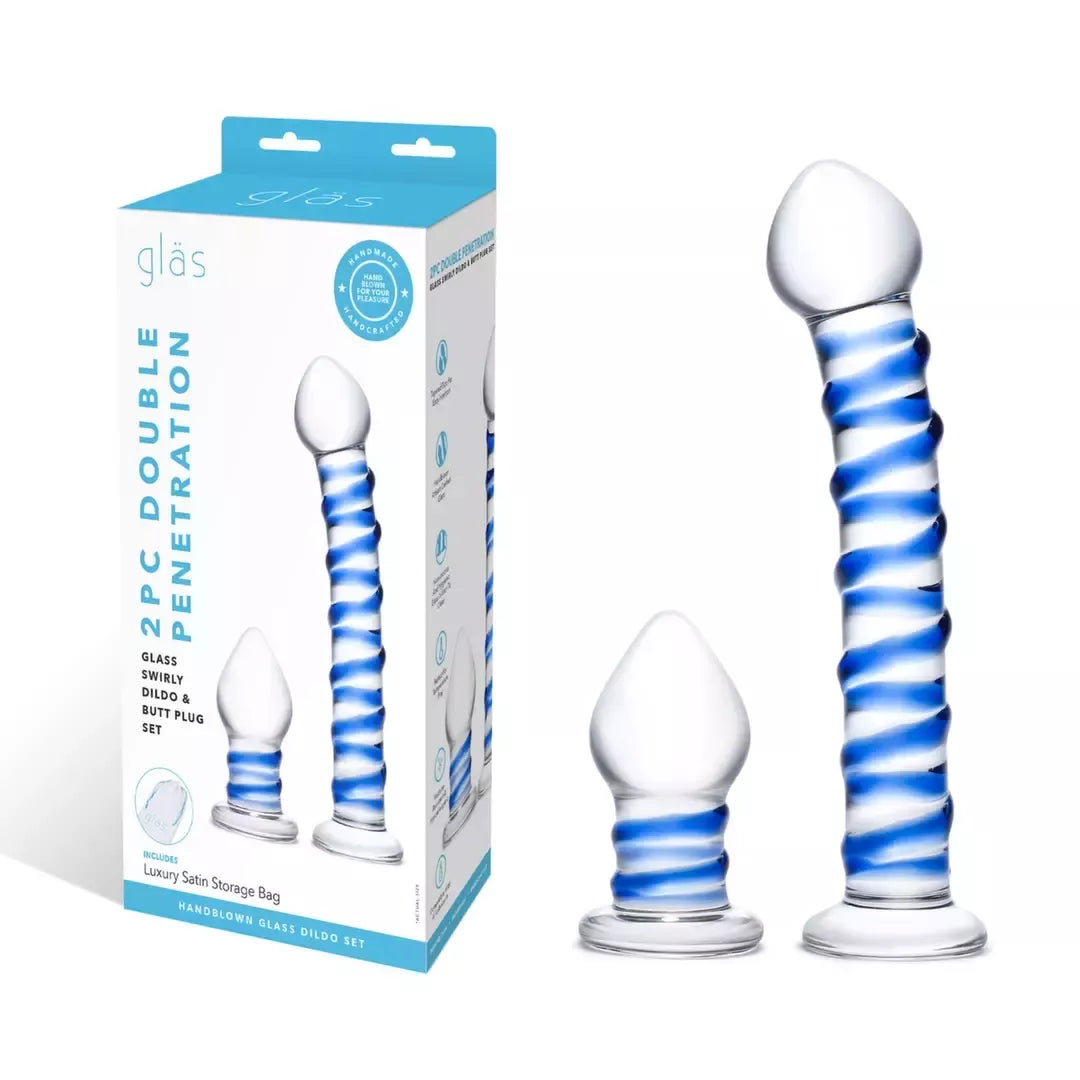 Glas Dual Glass Intimate Set – lenktas modelis ir kaištis, skaidrus, 2 vnt.