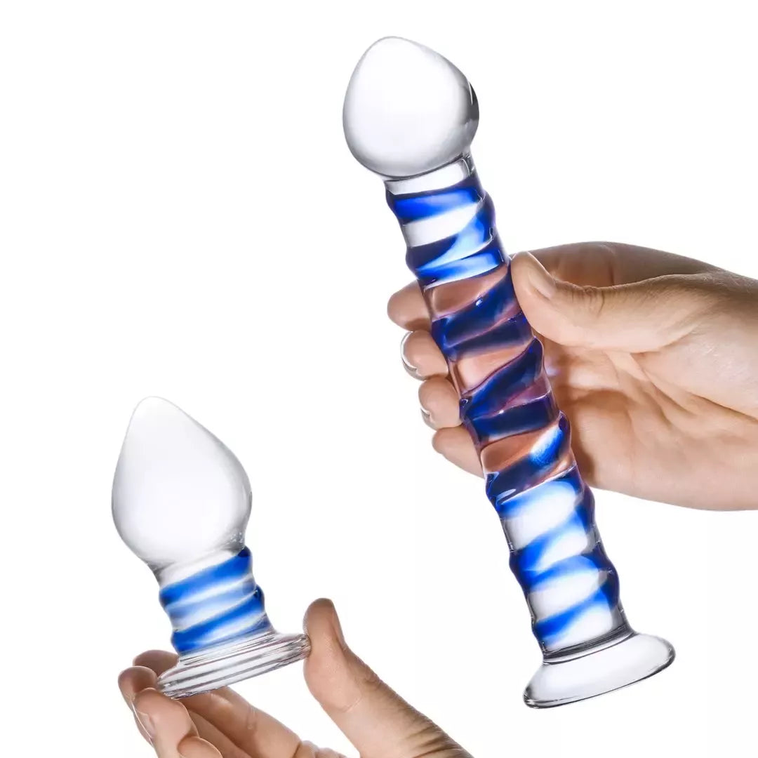 Glas Dual Glass Intimate Set – lenktas modelis ir kaištis, skaidrus, 2 vnt.
