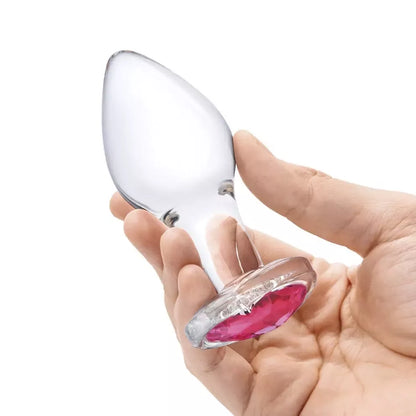 „Glas Heart Jewel“ stiklinių analinių kaiščių rinkinys, 3 vnt. – laipsniški dydžiai, raudono akcento pagrindas