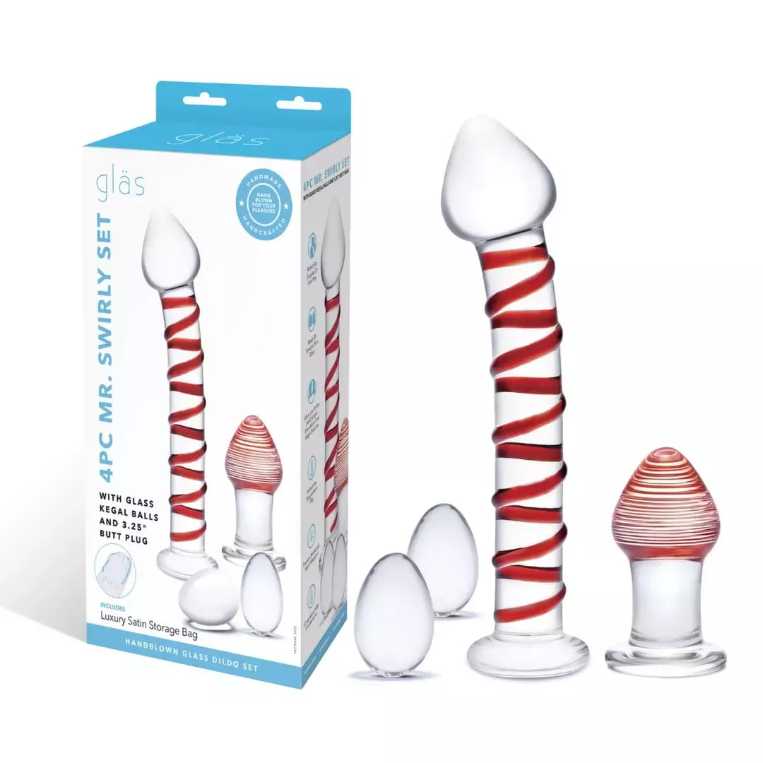 Glas Mr. Swirly 4 dalių stiklo rinkinys – universalus intymios gerovės rinkinys