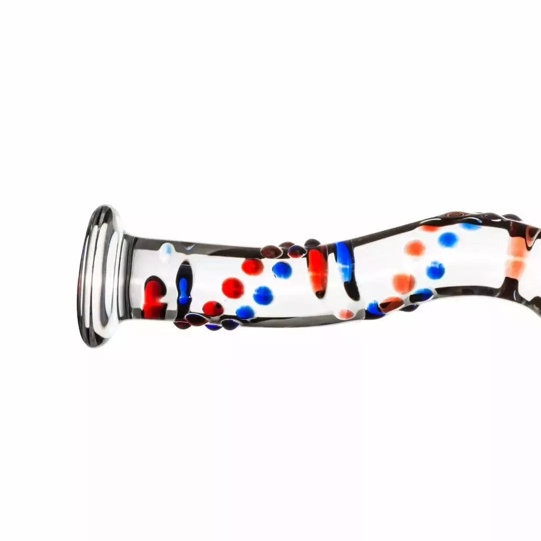 Glas No. 3 stiklinis intymus prietaisas su tekstūriniais spalvotais akcentais, 19 cm