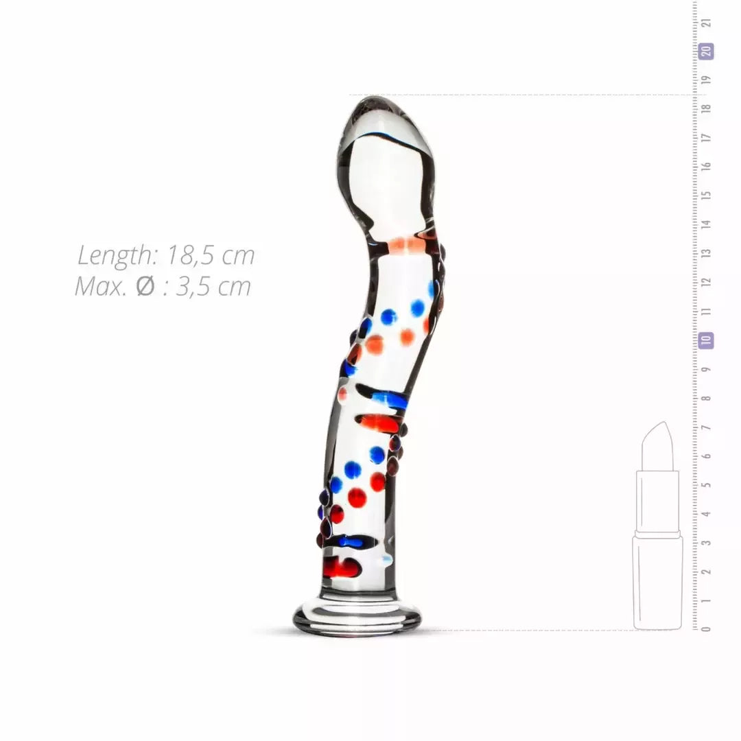 Glas No. 3 stiklinis intymus prietaisas su tekstūriniais spalvotais akcentais, 19 cm