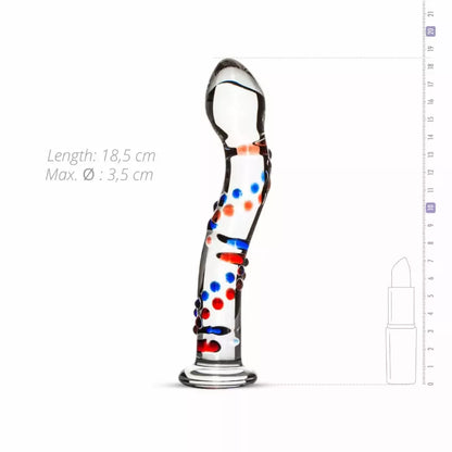 Glas No. 3 stiklinis intymus prietaisas su tekstūriniais spalvotais akcentais, 19 cm