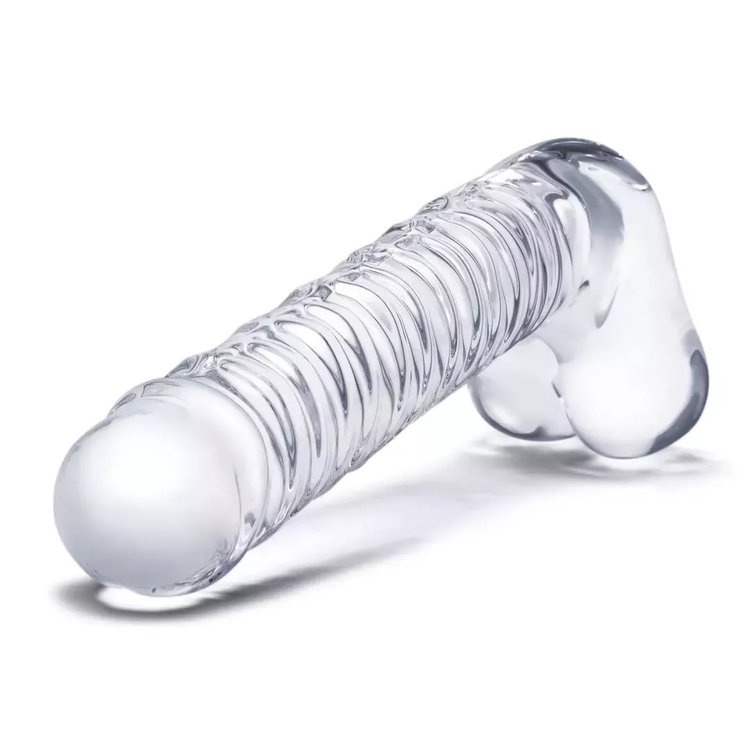 Glas Ribbed Glass Intimate Device 8” – tekstūruotas, skaidrus, lenktas G taškui
