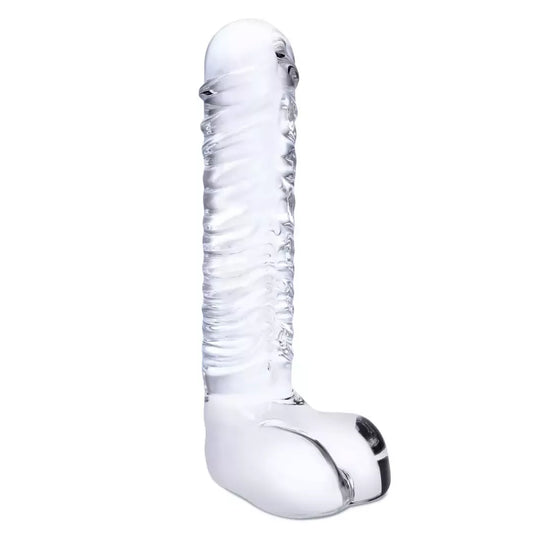 Glas Ribbed Glass Intimate Device 8” – tekstūruotas, skaidrus, lenktas G taškui