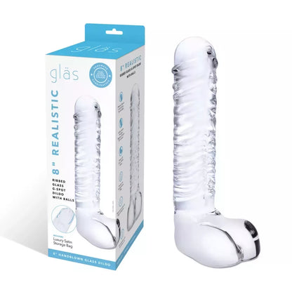 Glas Ribbed Glass Intimate Device 8” – tekstūruotas, skaidrus, lenktas G taškui