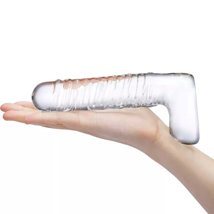 Glas Ribbed Glass Intimate Device 8” – tekstūruotas, skaidrus, lenktas G taškui