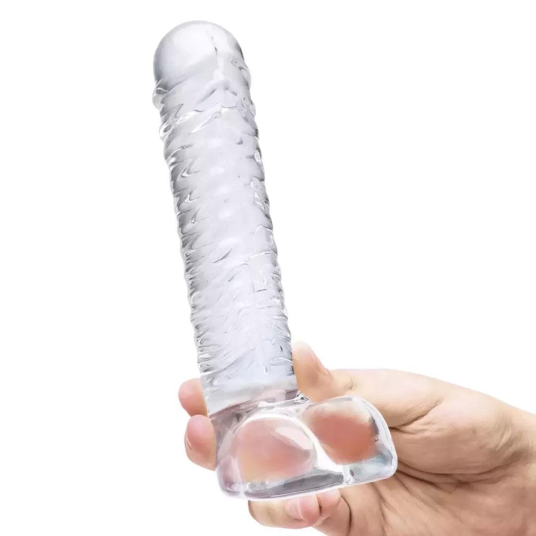Glas Ribbed Glass Intimate Device 8” – tekstūruotas, skaidrus, lenktas G taškui