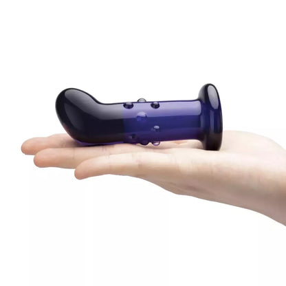 „Glas Vibrating 4” Dotted Plug“ su pulteliu – stiklinis, įkraunamas, mėlynas