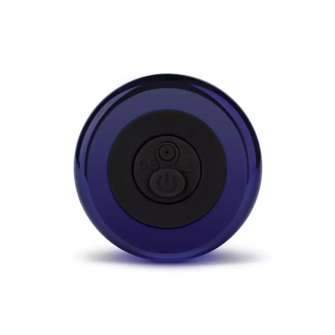„Glas Vibrating 4” Dotted Plug“ su pulteliu – stiklinis, įkraunamas, mėlynas