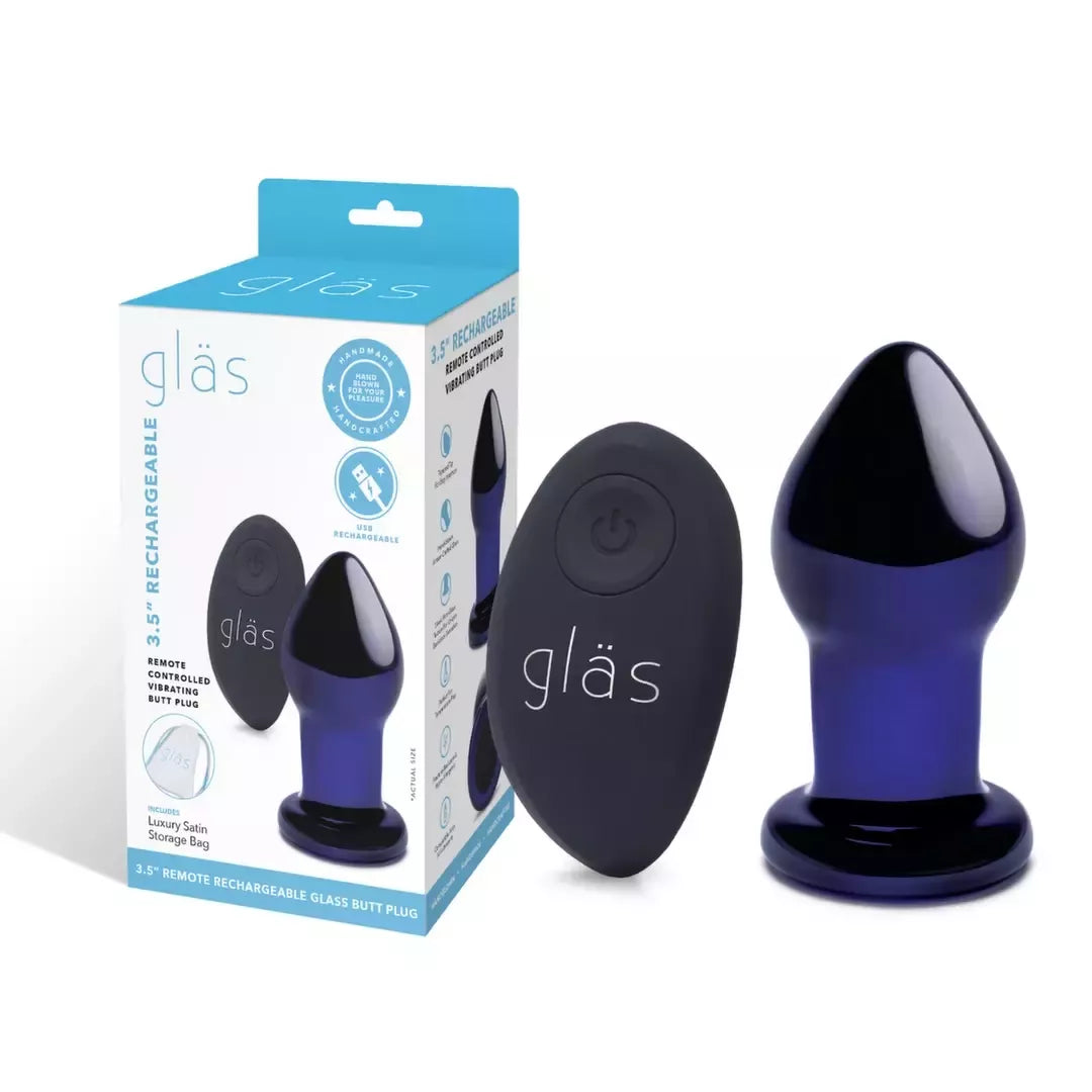 „Glas“ vibruojantis kamštis 3.5" su nuotolinio valdymo pulteliu, įkraunamas stiklinis modelis