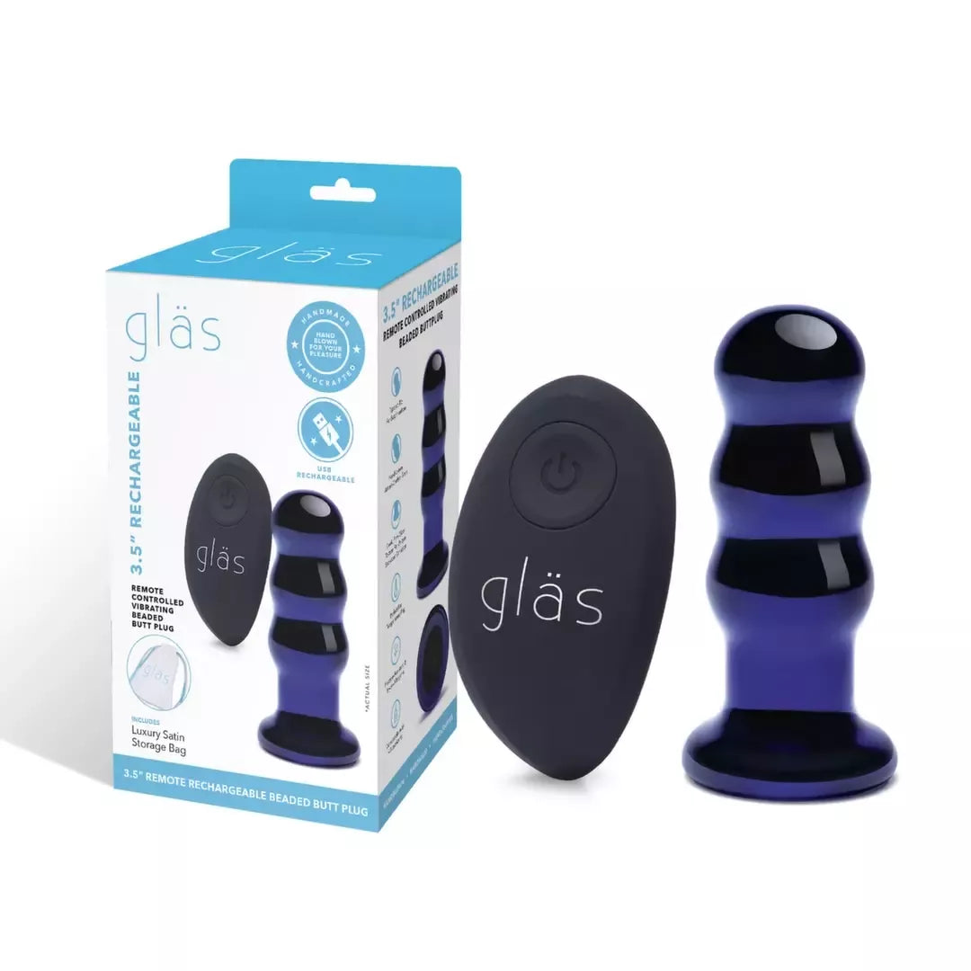 Gläs vibruojantis karoliukų formos kaištis – stiklinis, įkraunamas, su nuotoliniu valdymu, 9 cm