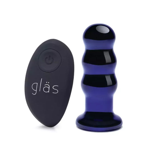 Gläs vibruojantis karoliukų formos kaištis – stiklinis, įkraunamas, su nuotoliniu valdymu, 9 cm