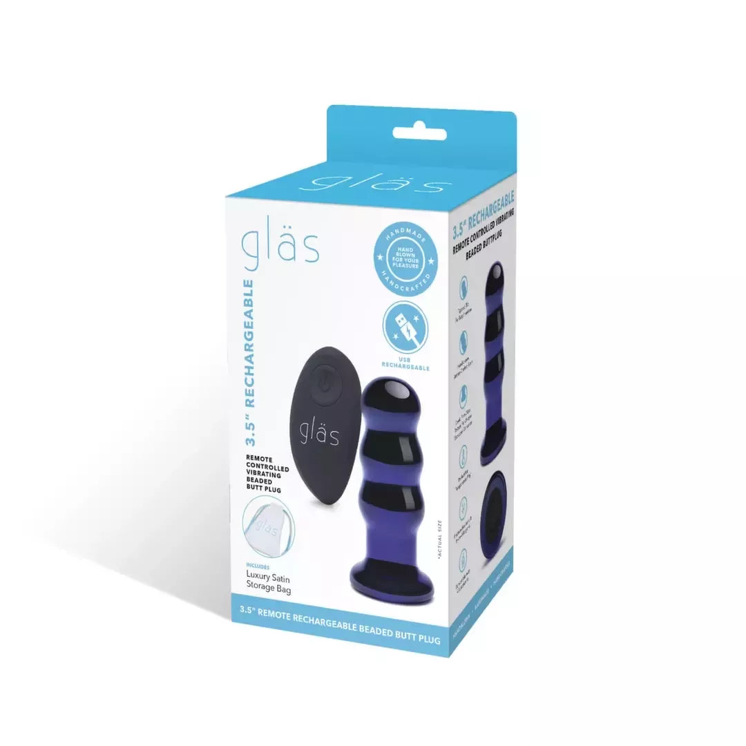 Gläs vibruojantis karoliukų formos kaištis – stiklinis, įkraunamas, su nuotoliniu valdymu, 9 cm