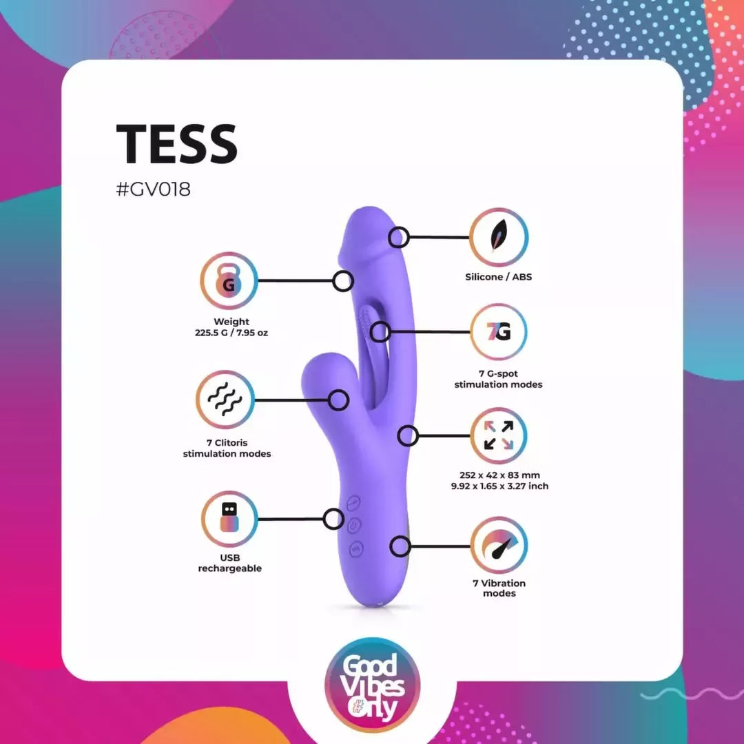Good Vibes Only Tess silikoninis Rabbit vibratorius su dvigubais varikliais, rožinis