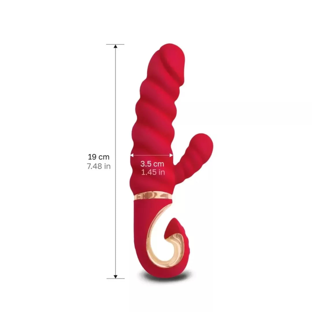 Gvibe Gcandy Mini Chili Coral – dvigubo variklio intymaus masažo prietaisas, 19 cm