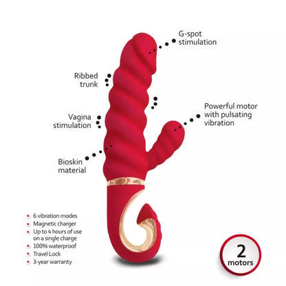 Gvibe Gcandy Mini Chili Coral – dvigubo variklio intymaus masažo prietaisas, 19 cm