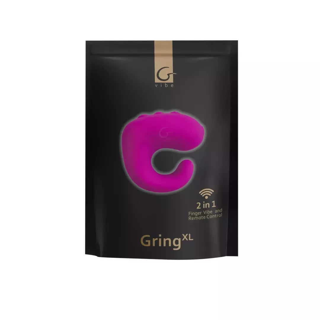 Gvibe Gring XL Sweet Raspberry piršto vibratorius ir nuotolinio valdymo pultas, vandeniui atsparus, silikoninis
