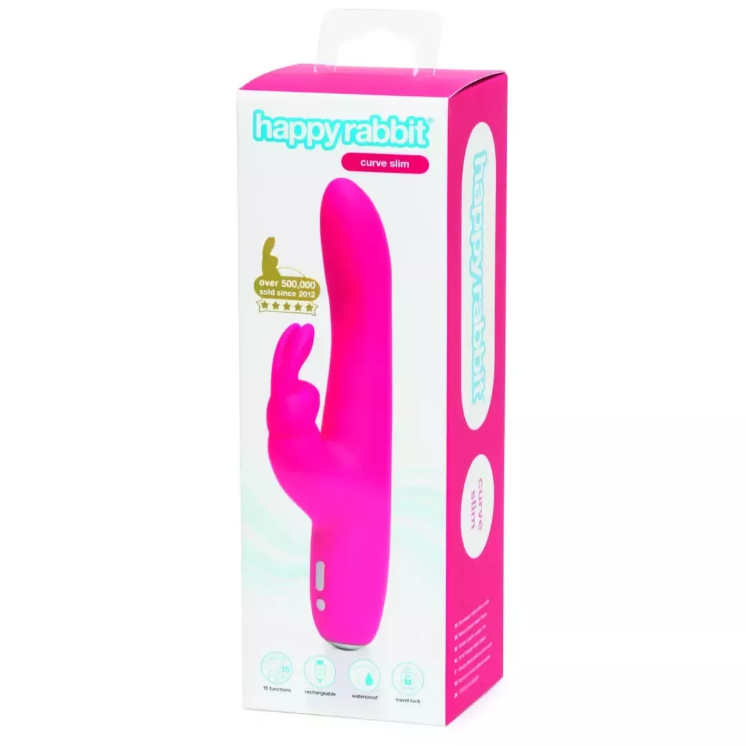 Happy Rabbit Curve Slim Pink intymus silikoninis prietaisas, įkraunamas USB laidu