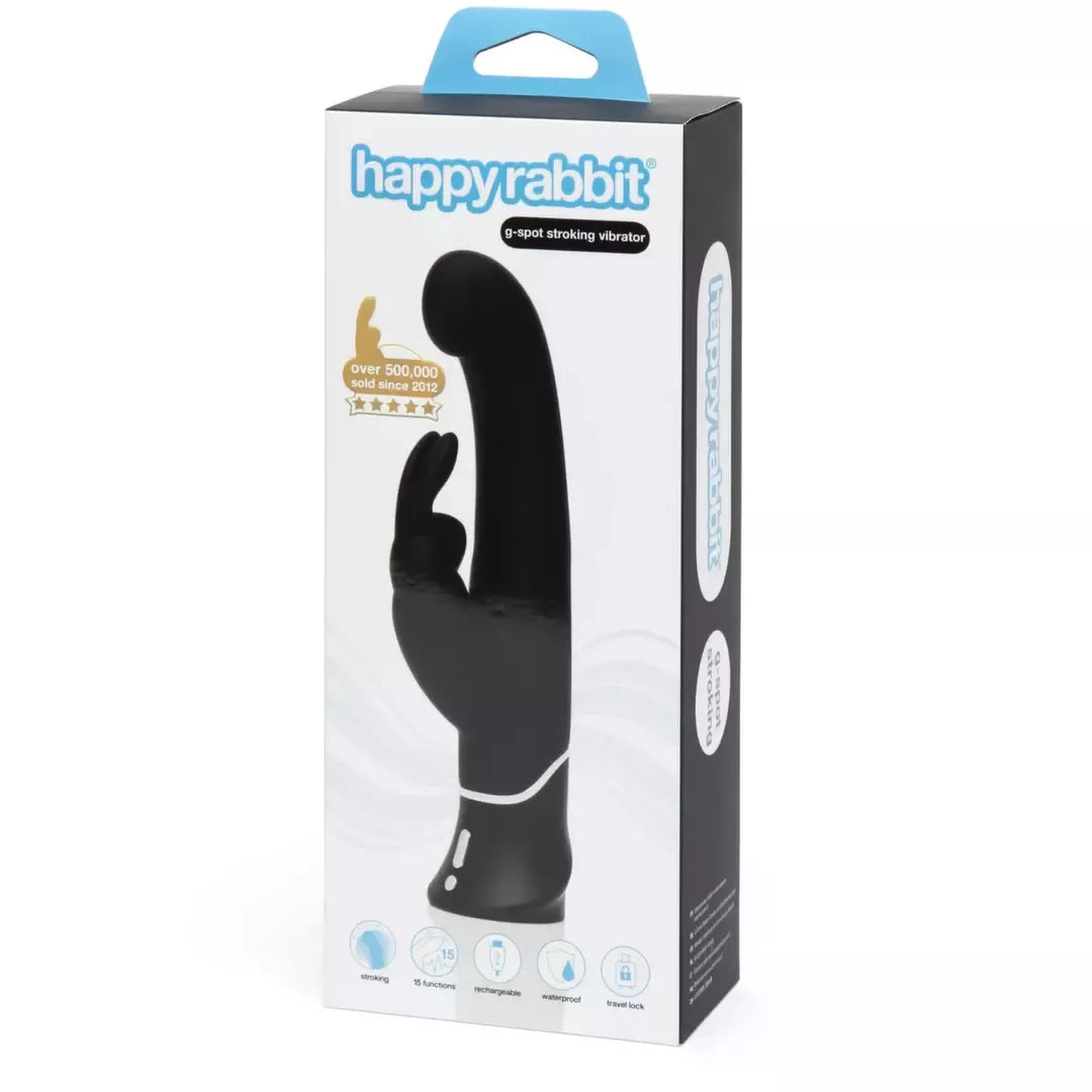 Happy Rabbit G-Spot Stroker Black – įkraunamas silikoninis intymus masažuoklis