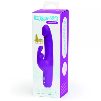 Happy Rabbit Realistic Slimline intymus prietaisas, violetinis, silikoninis, USB