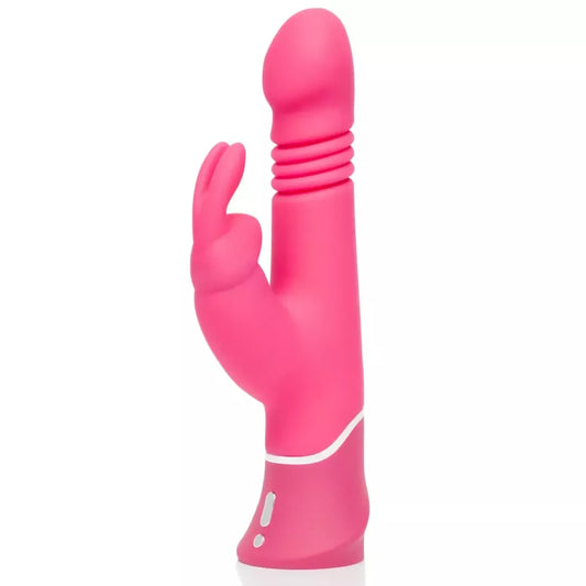 Happy Rabbit Thrusting Pink dviejų variklių silikoninis intymus prietaisas, 23 cm