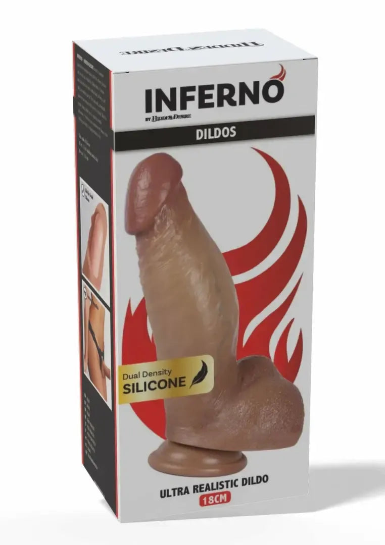 HIDDEN DESIRE INFERNO silikoninis modelis, 18 cm, dviejų tankių silikonas, natūrali išvaizda