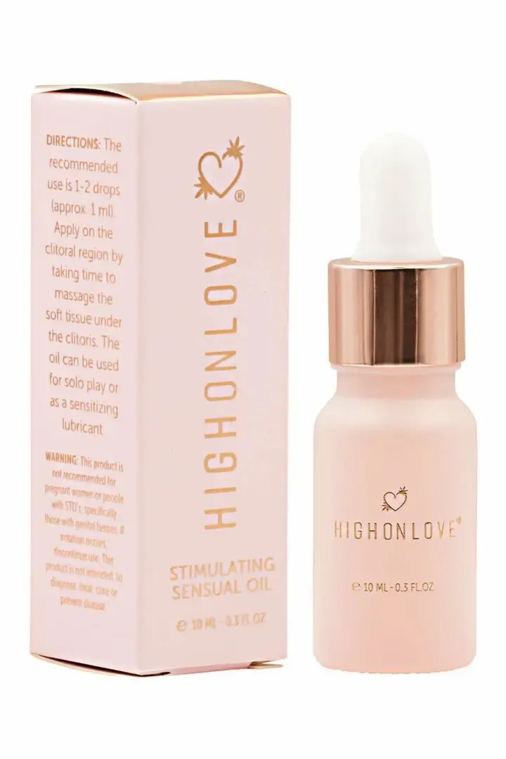 HighOnLove Mini Sensual Stimulating Oil 10 ml – jaudinantis aliejus su kanapių sėklų aliejumi, kelioninis dydis