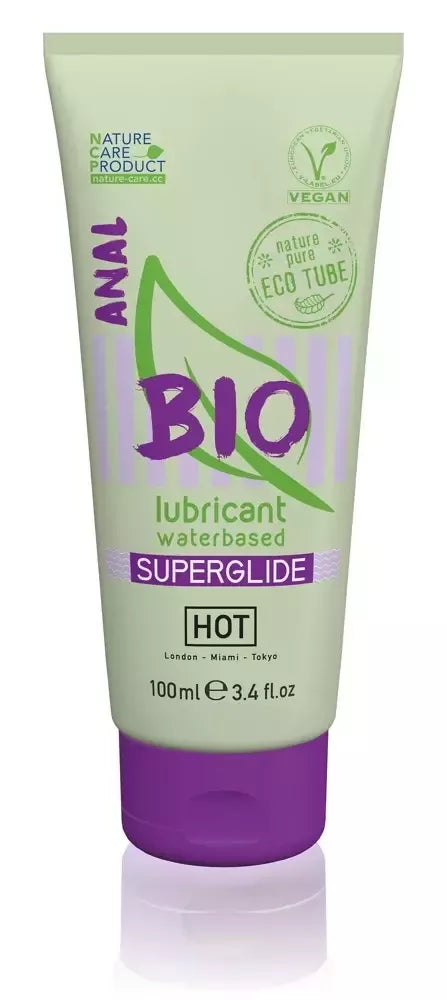 HOT BIO Superglide Anal vandens pagrindu pagamintas lubrikantas 100 ml ekologiškoje tūbelėje
