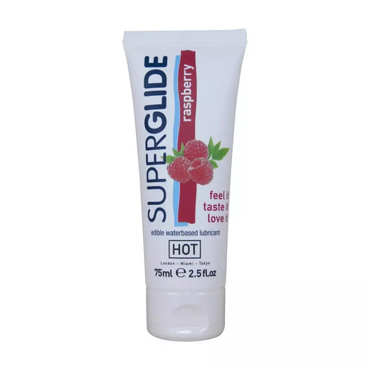 HOT Superglide vandens pagrindu pagamintas valgomas aviečių skonio lubrikantas 75ml