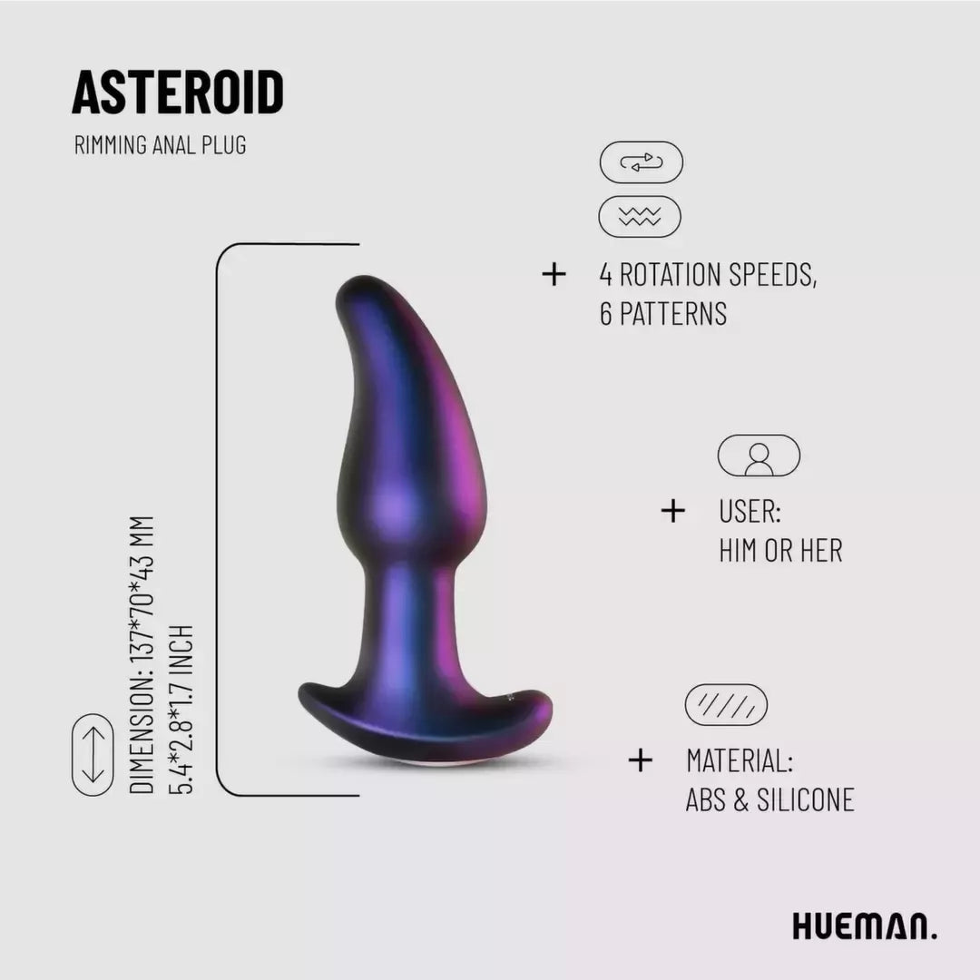 Hueman Asteroid besisukančių rutuliukų analinis kamštis su nuotolinio valdymo pulteliu – violetinis silikoninis