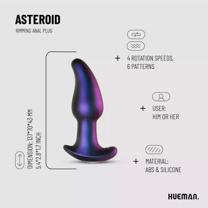 Hueman Asteroid besisukančių rutuliukų analinis kamštis su nuotolinio valdymo pulteliu – violetinis silikoninis